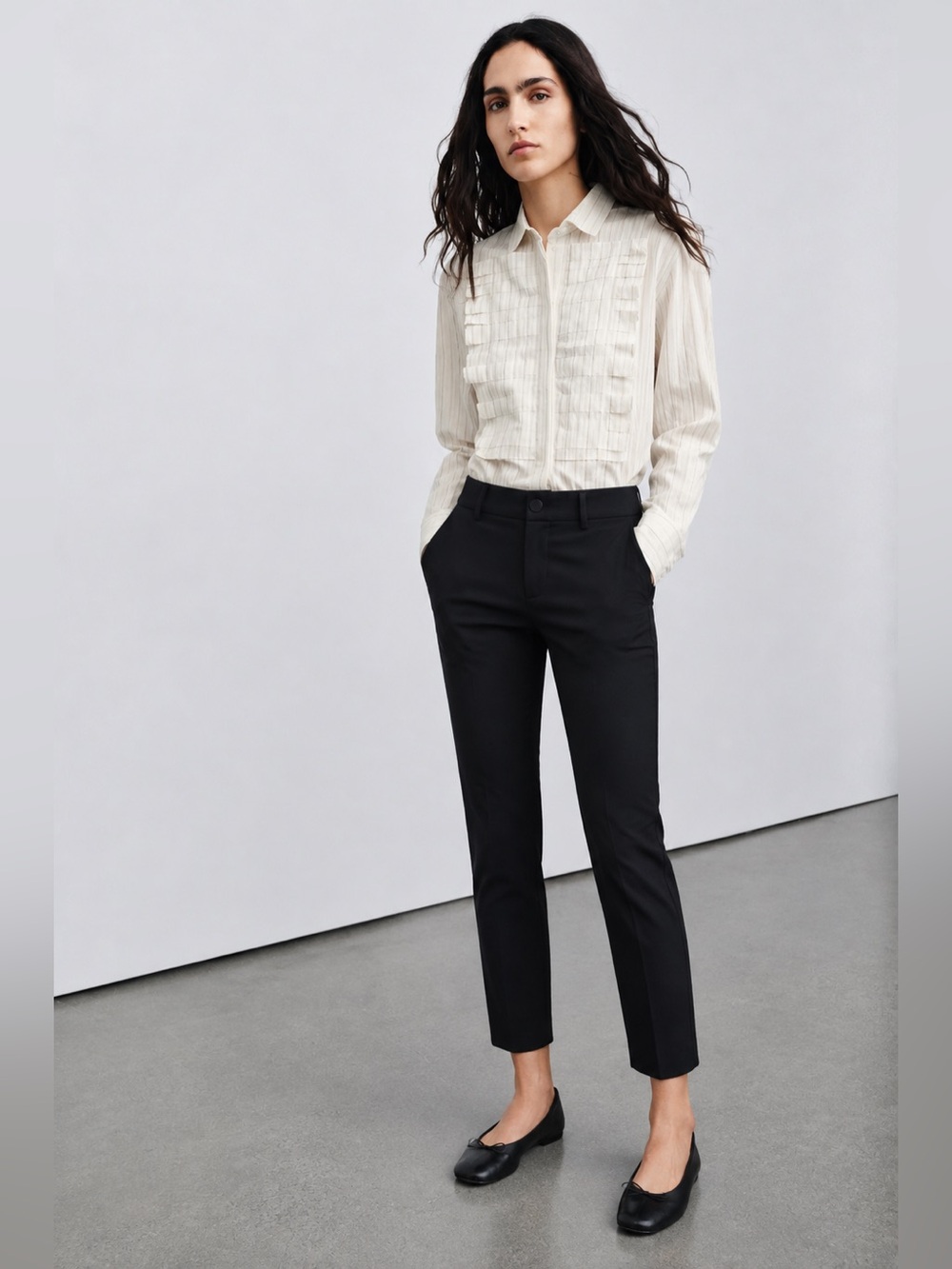 NWT ZARA Office Pants Black High Rise Slim Stretch Work Trousers Shift L Jersey